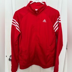 Adidas Youth Big Kids Athletic Full Zip Jacket Red White Stripes Size XL 18-20